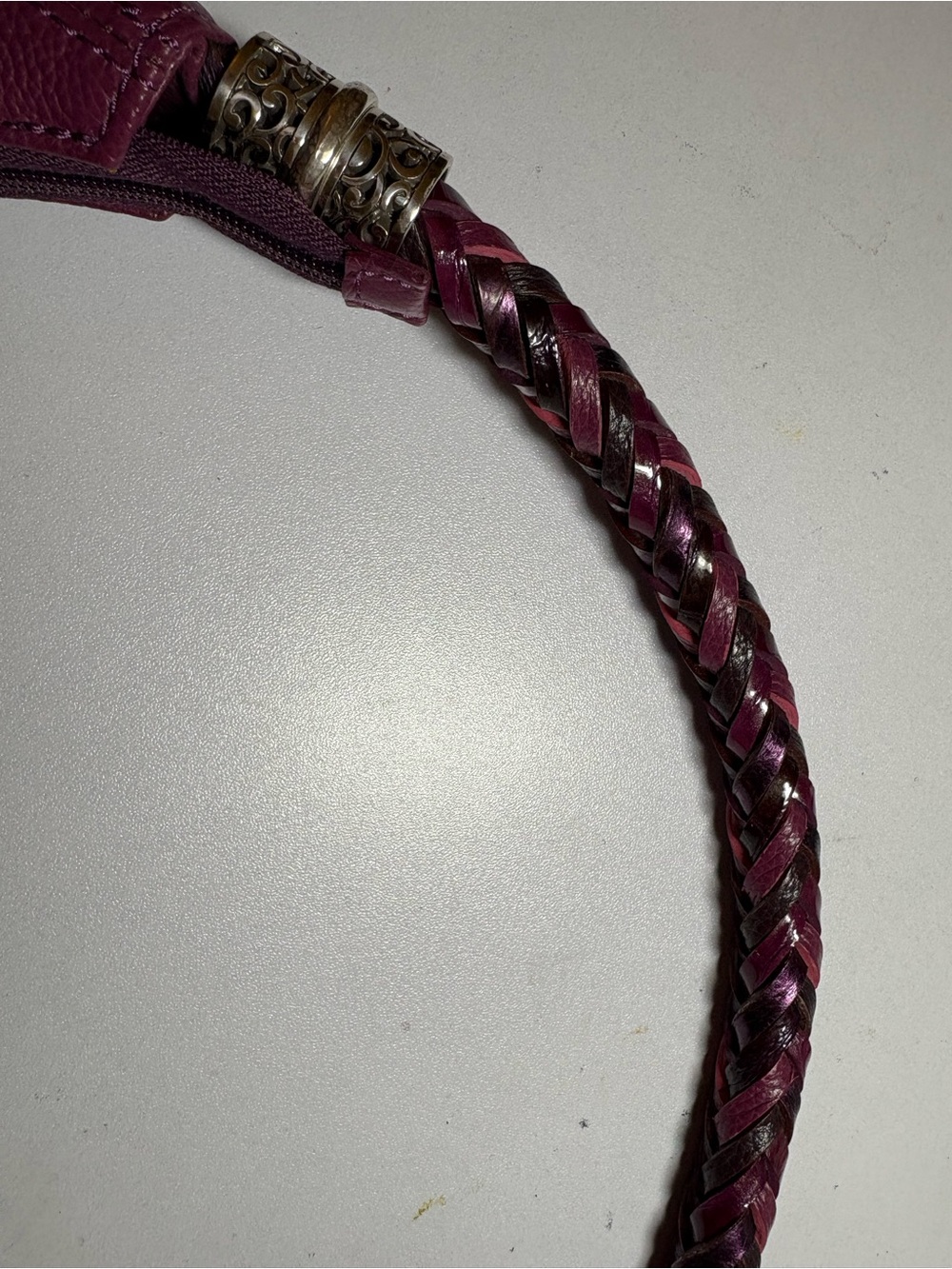 Brighton Plum Braided-Handle Leather Hobo with Heart Charms - Picture 9 of 10
